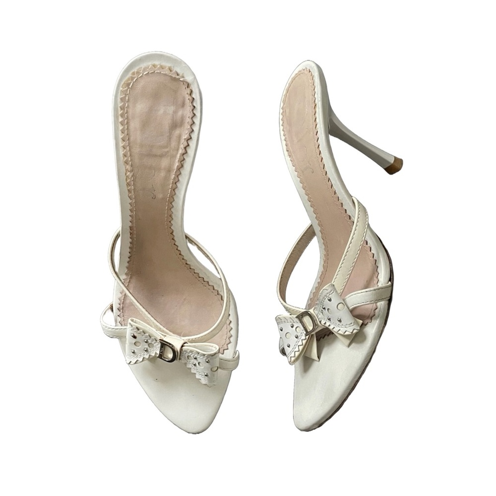Vintage Dior 2000s White ‘D’ Bow Sandal Mule Heels